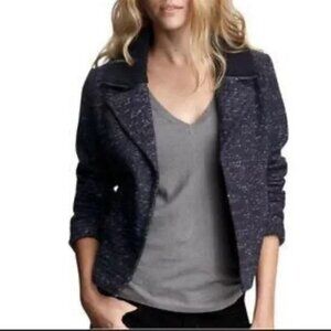 New GAP Cropped Tweed Button Coat Wool Blend with Sweater Collar sz small